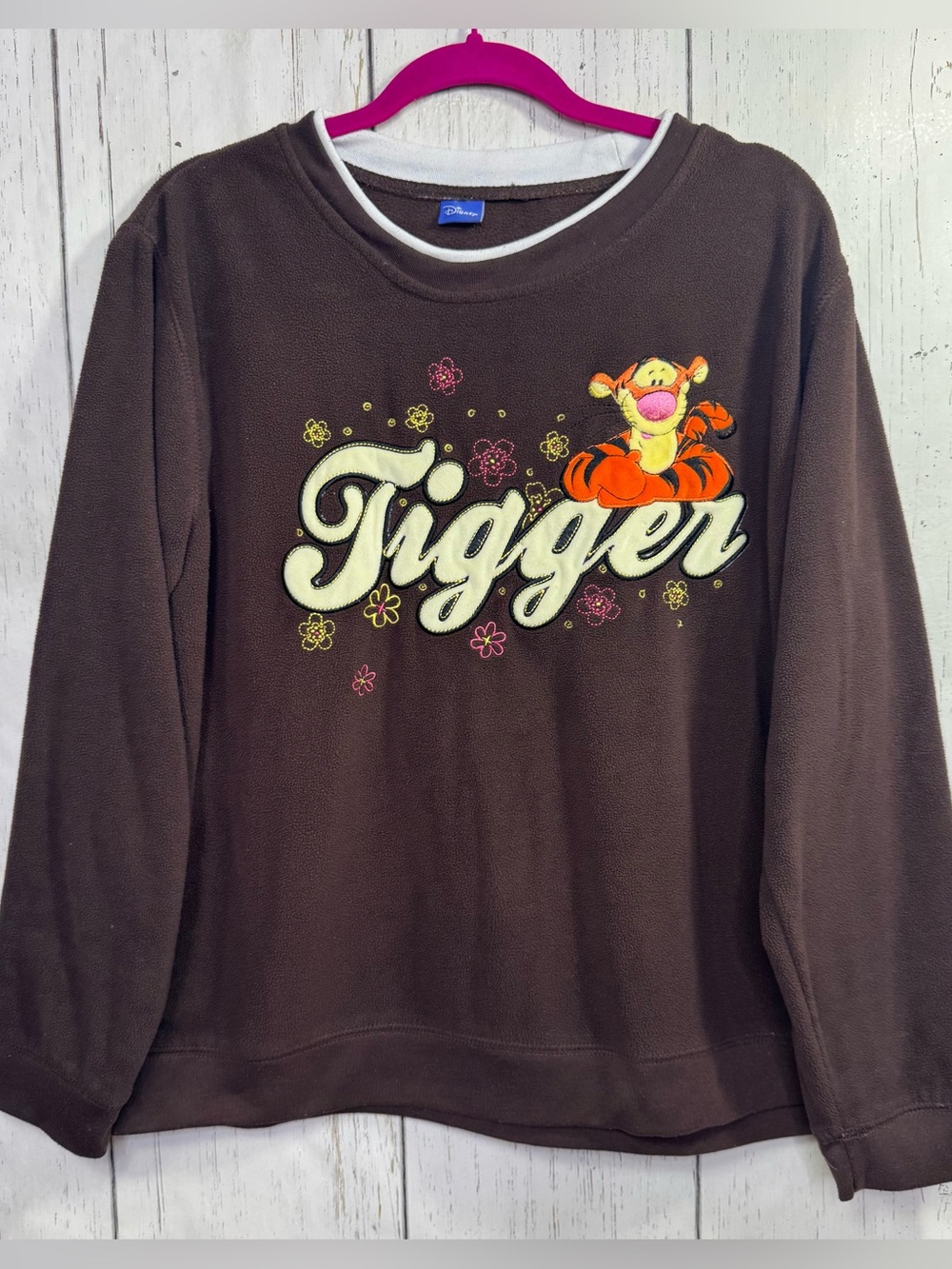 Vintage Disney Tigger Brown Fleece Sweatshirt Size XL Whimsical Disneycore Y2K
